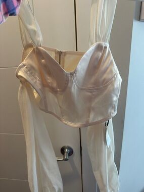 Cider Satin Bustier Crop Top in Ivory